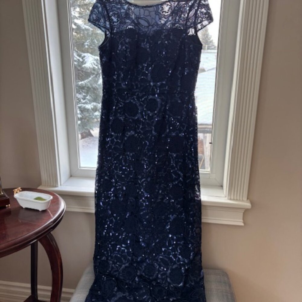 Oleg Cassini Navy Blue Lace Maxi Dress